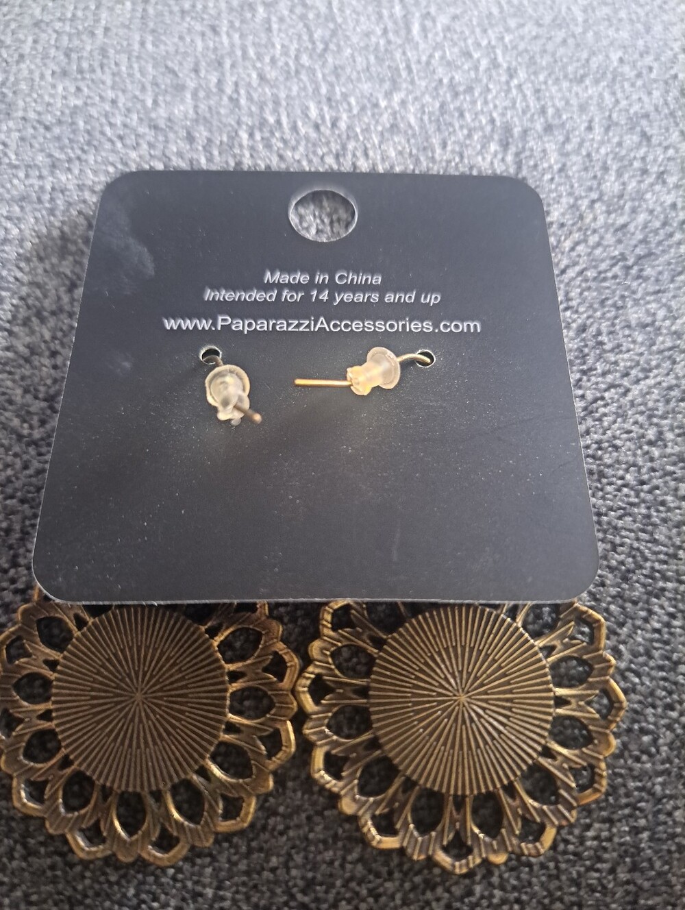 Paparazzi Gold-Tone Floral Earrings with Copper Centers - Picture 3 of 6
